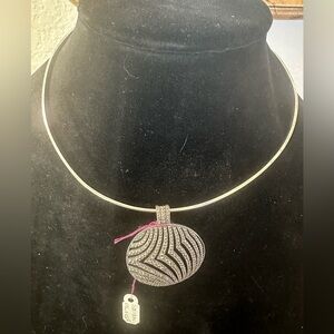 925 sterling silver torque necklace & round silver marcasites pendant